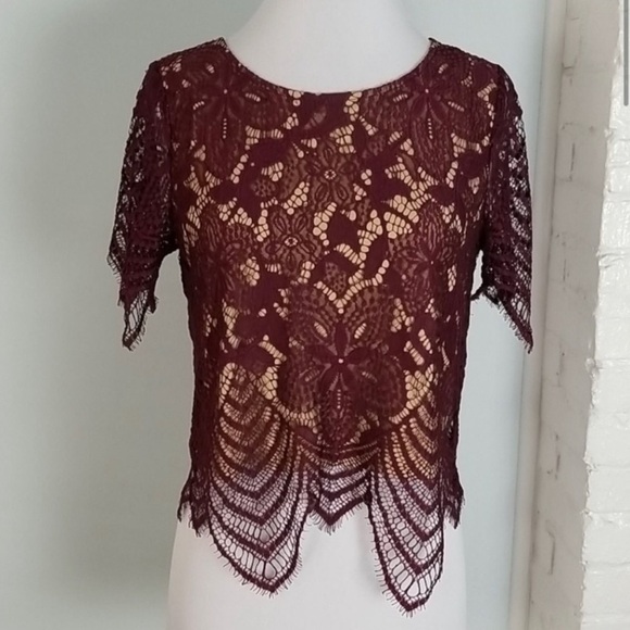 Express Burgundy Lace Skirt Set Top Size S/P Skirt Size 8 - Picture 7 of 9